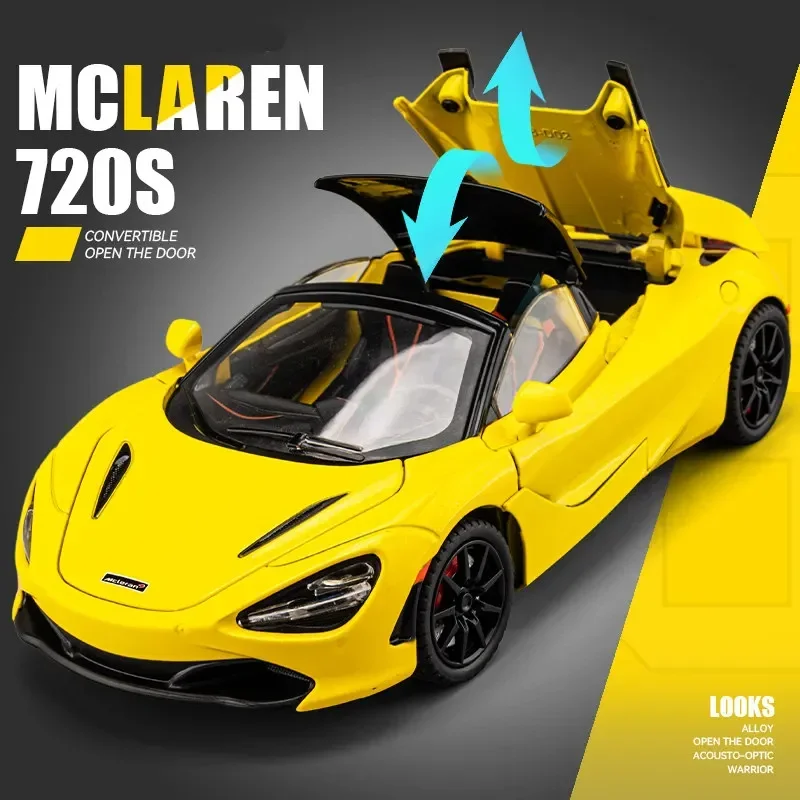 

Новинка, Модель гоночного автомобиля McLaren 720S 1:24, литая металлическая модель спортивного автомобиля, имитация звука и искусства, коллекционная детская игрушка, подарок