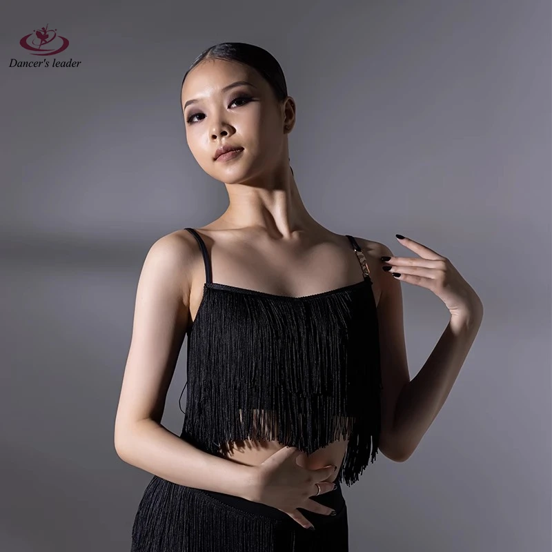 Latin Dance Competition Women's Clothing Children's Split Style Handmade Tassel Set Rumba Cha Tango Stage Performance Dress