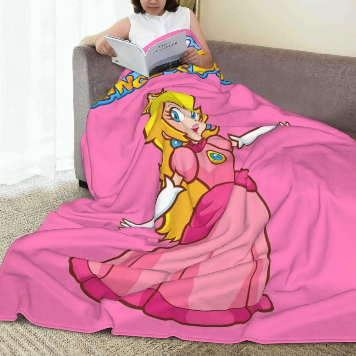 Super Mario Peach Princess Flannel Blanket Warm Throw Blanket for Living Room Picnic Fluffy Bedspread Sofa Bed Cover