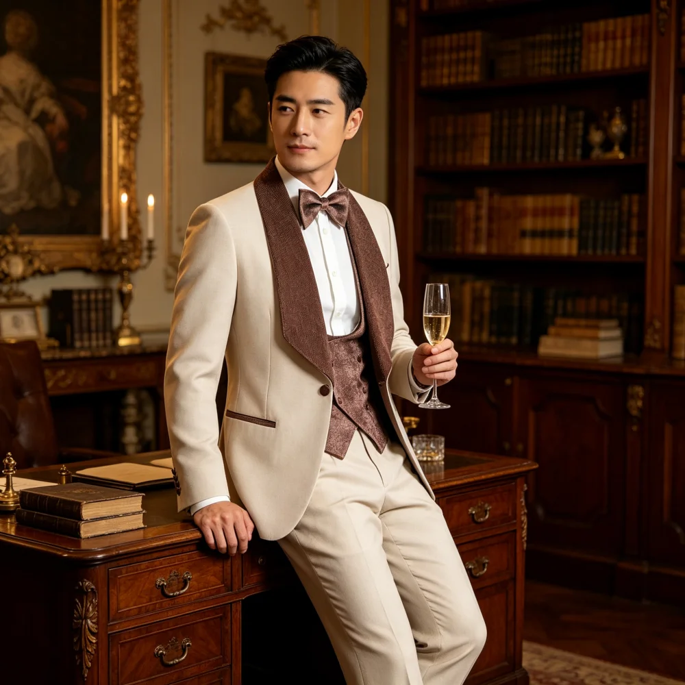 

Мужской костюм-тройка из блестящего бархата с шалевым воротником: пиджак, жилет, брюки и галстук-бабочка для вечеринок