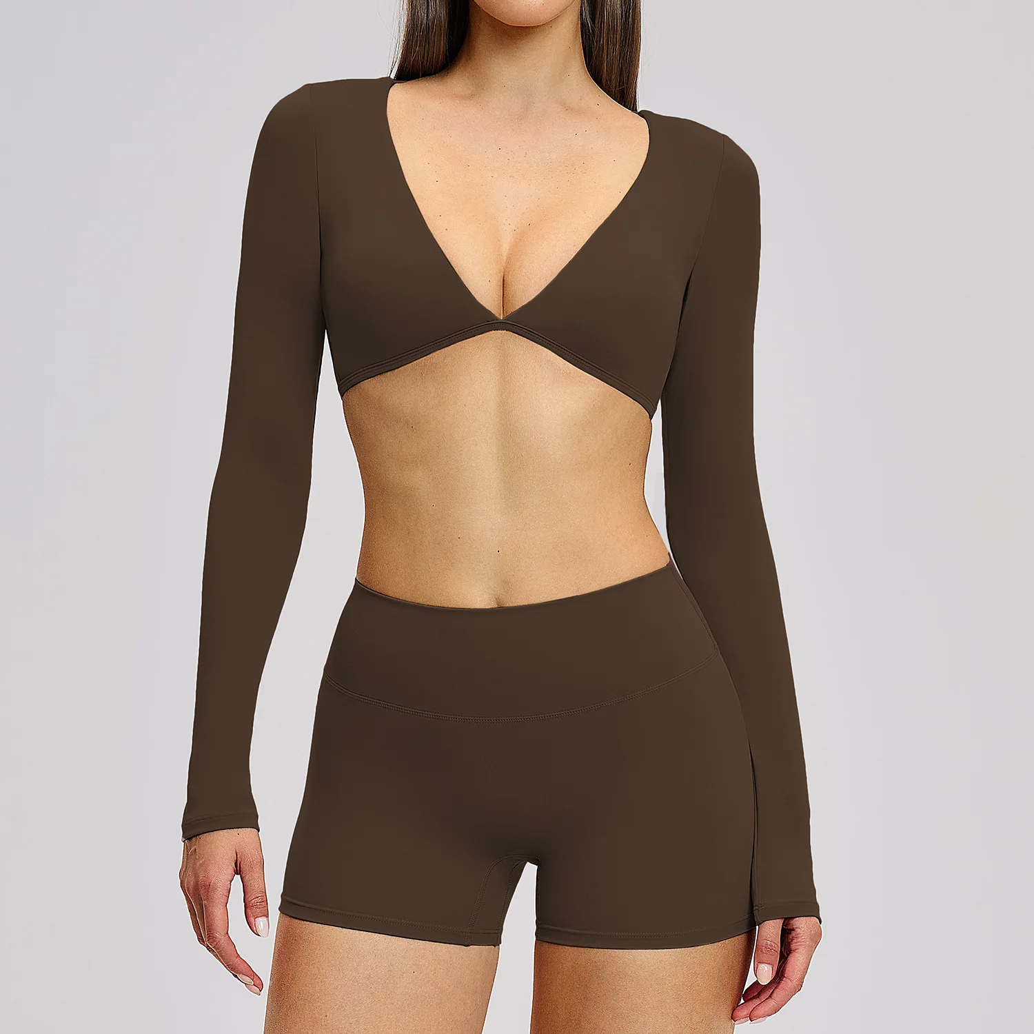 

Women's Brushed Halter Yoga Set Long Sleeve Sports Suit Backless Fitness Workout Tracksuit