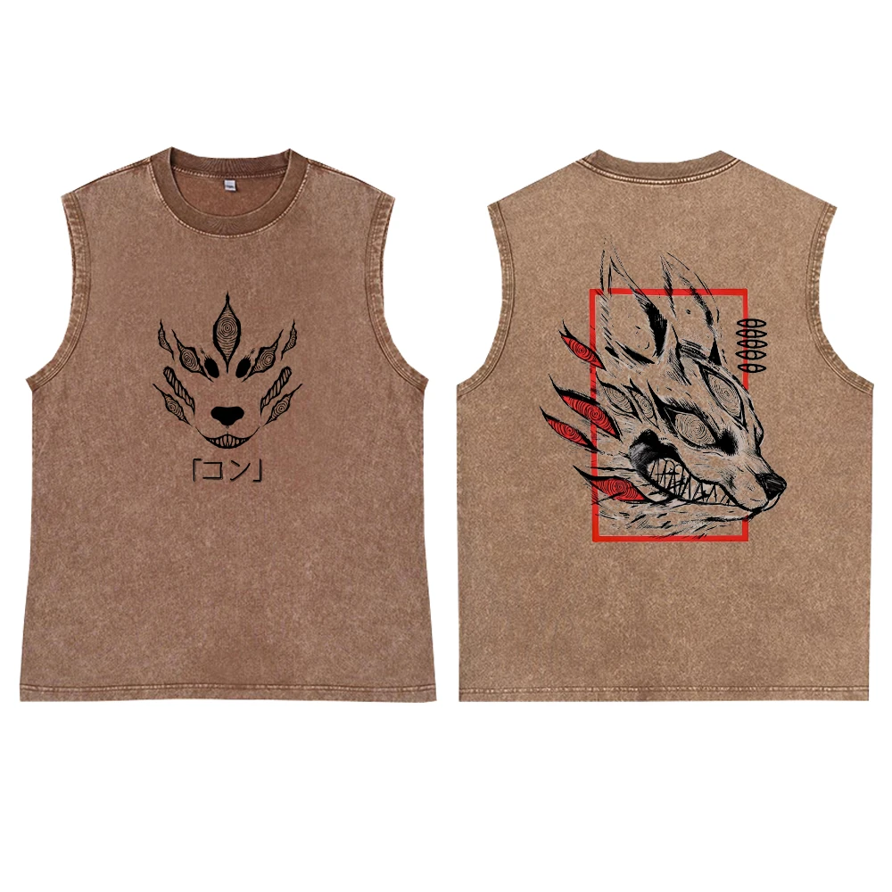 Chainsaw Man Kitsune No Akuma Canotta in cotone anime giapponese T-shirt estiva senza maniche con o-collo vintage per uomo