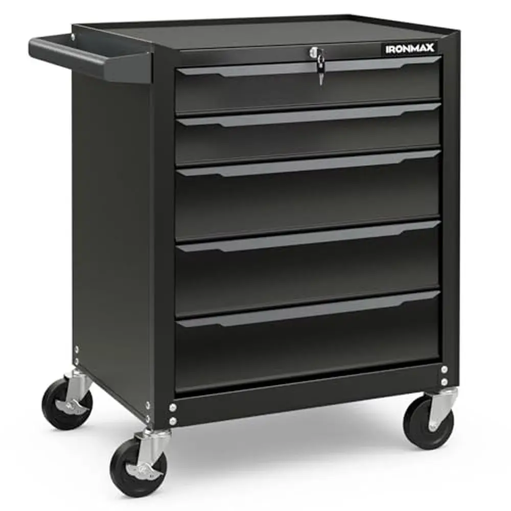 5-Drawer Steel Tool Cabinet with Central Locking System Ball-Bearing Slides Wide Platform Organize Secure Move Effortlessly