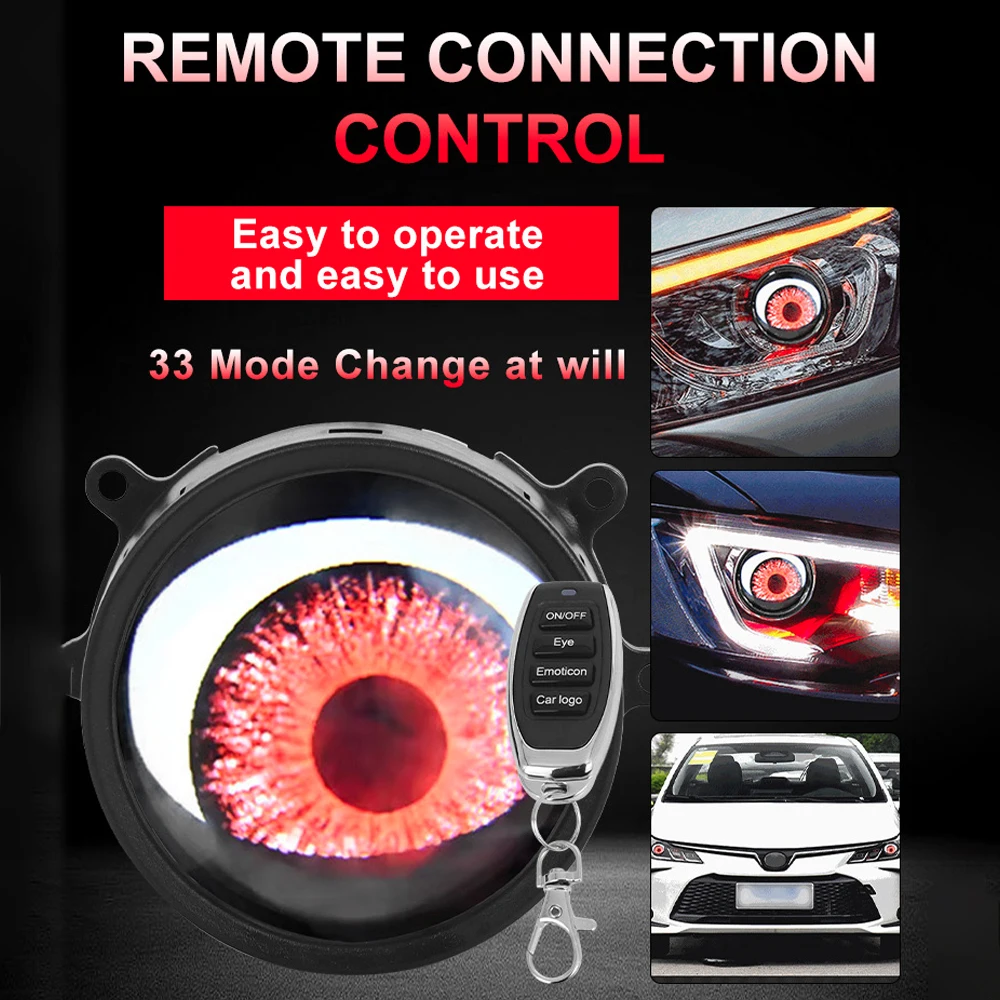 Dynamic 12V-36V LED Auto Headlamp 3 Inch Multimodal Blinking LED CarHeadlight Devil Eye Lamp Waterproof New Cool Headlights