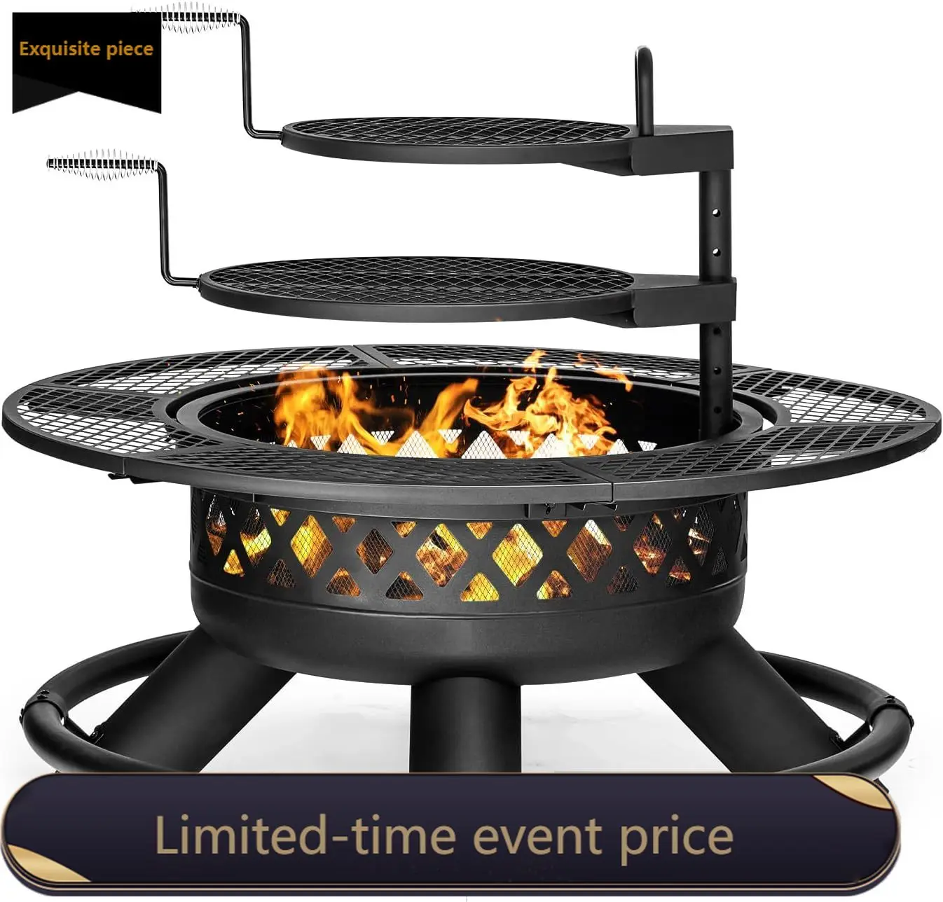 

Очень большая (47 дюймов) уличная дровяная печь-костровище 3-в-1 с двумя решетками, металлической крышкой и топором для костра, сверхпрочная, для барбекю на открытом воздухе