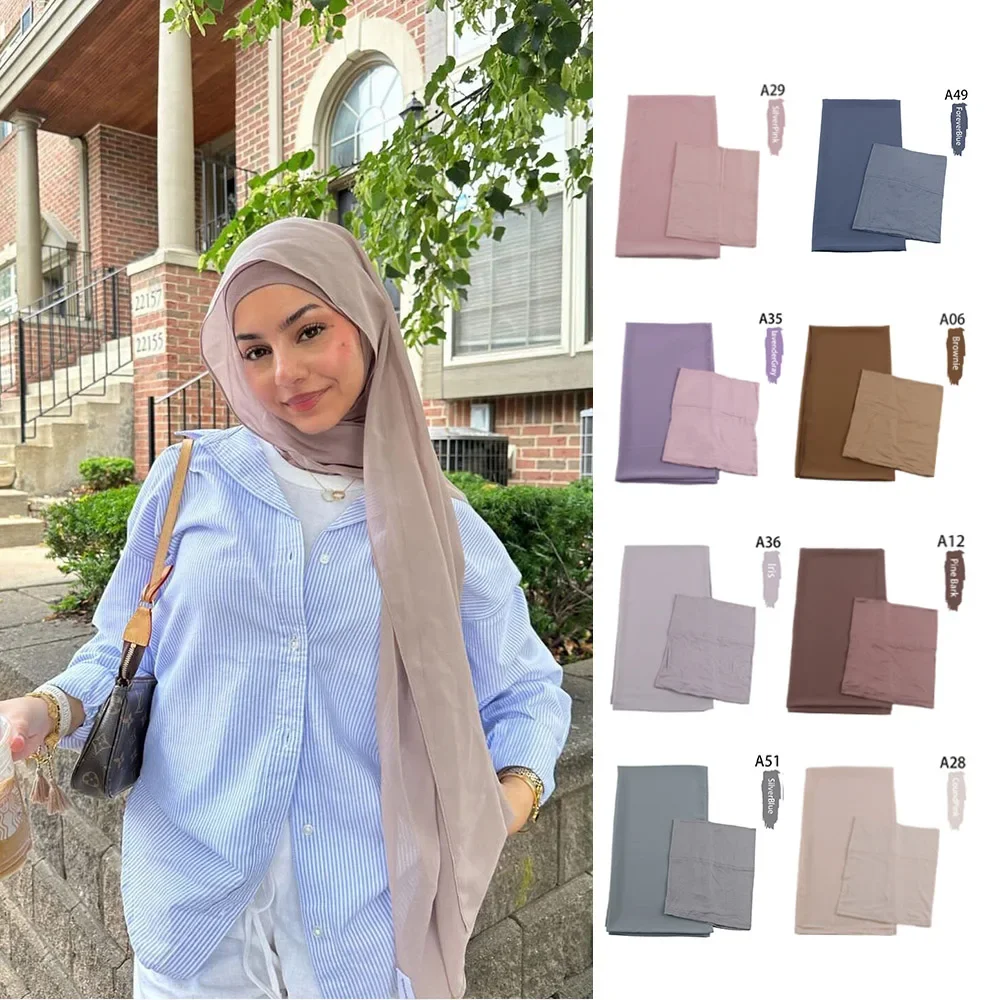 Chiffon Hijabs With Matching Inner Caps Sets Muslim Women Hijab Headscarf Chiffon Scarf Shawl Scarves Underscarf Jersey Caps