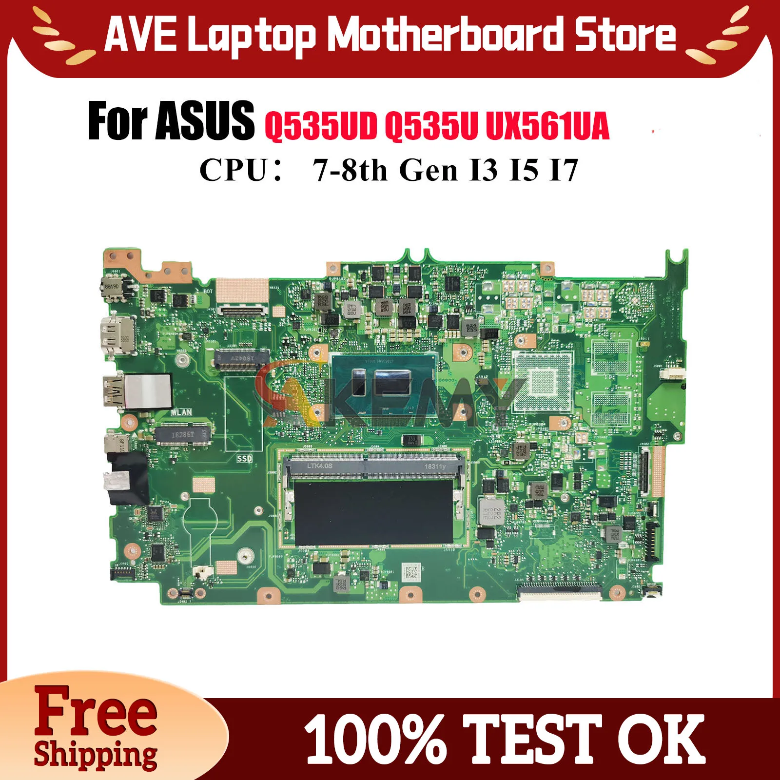 

UX561UA Материнская плата для ноутбука ASUS ZenBook UX561U UX561UA Q535UD Q535U UX561UD Материнская плата с процессором I3 I5 I7 100% tests OK stk
