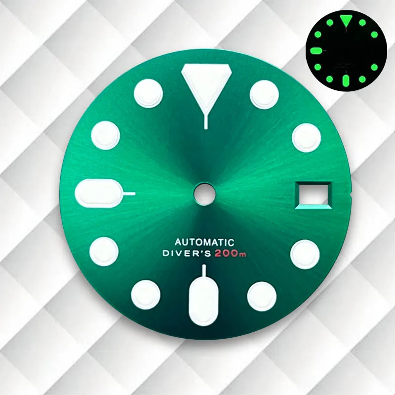 28.5mm S Logo SKX007 Dial Fit NH36/4R36 Movement Green Luminous Latest styles multicolour Dial Watch Modification Accessories