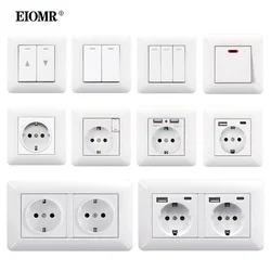 EIOMR EU Power Socket Wall Switch Combination With Usb Type C 2.1A Charging Port Outlet White PC Panel Russia Spain Wall Socket