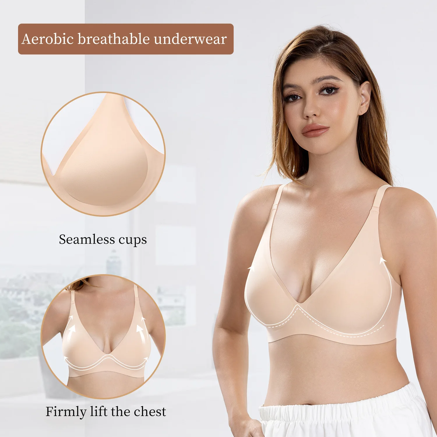 

Бесшовный беспроводной желейный бюстгальтер с большим бюстом и глубоким v-образным вырезом, тонкий стиль, минимающий большой бюст