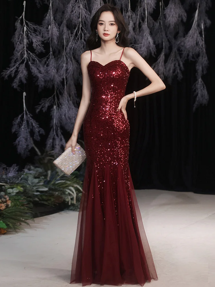 

Красное вечернее платье женское 2025: Новинка, элегантность класса люкс, изысканное, с бретельками, фасон «русалка», для ведущих на ежегодных конференциях