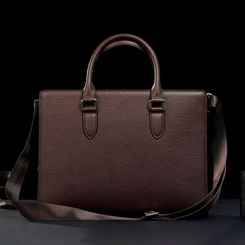 Split Leather Briefcase for Man Luxury Cowhide Vintage Executive Laptop Document Handbag Tote Shoulder Business Portable Bag