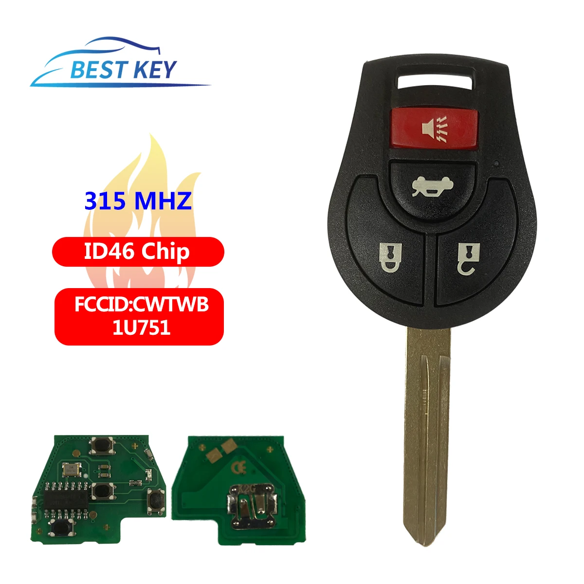 BEST KEY Remote Car Key For Nissan Rogue Versa Tiida 2008 2009 2010 2012 2013 2014 2015 2016 315Mhz With ID46 Chip CWTWB1U751