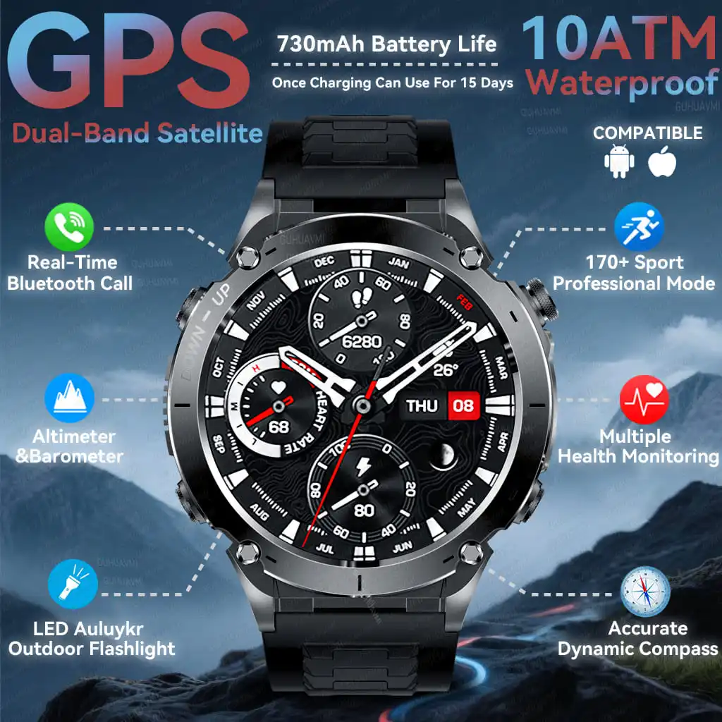 

Новинка 2023 года для Xiaomi GPS, спортивные умные часы 10 АТМ, водонепроницаемые, двухдиапазонные, GNSS, компас, высотомер, умные часы военного класса
