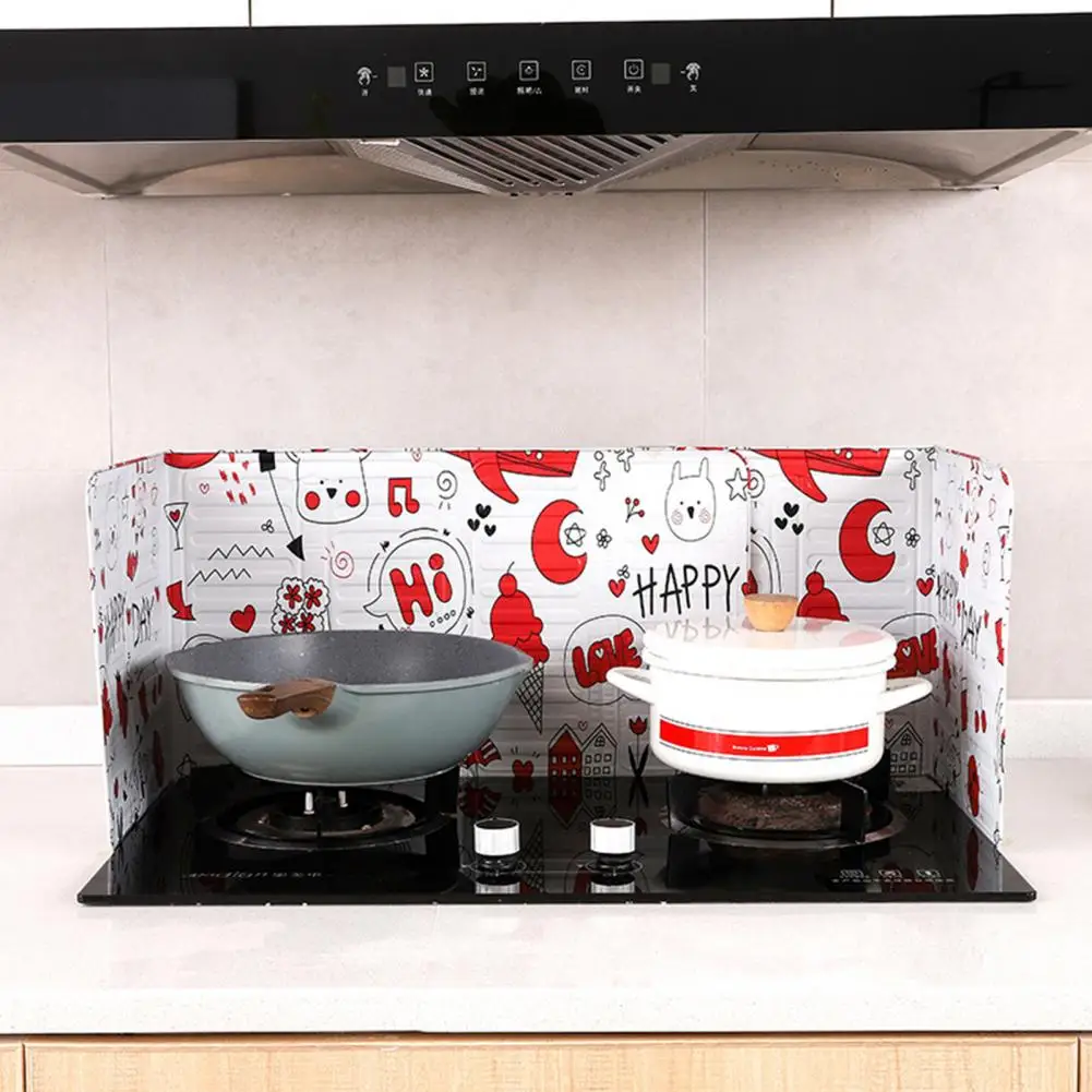 Oil-proof Kitchen Baffle Stove Splash Guard Cartoon Pattern Oil Board Foldable Kitchen Household Stove Oil-proof Shielding Board