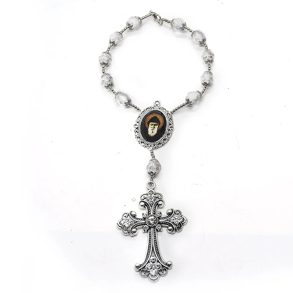 Fashion Restore Crystal Beaded Cross Pendant Rosary Bracelets Catholic Christian Religious Belief Prayer Men Women Jewelry Gifts