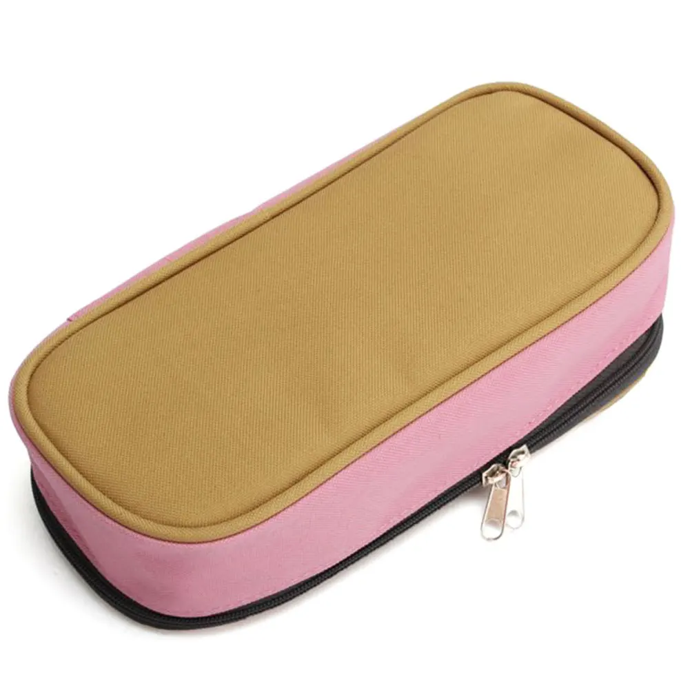 여행용 더블 지퍼 캔버스 파우치, 대용량, 간단한 다기능, 어린이 성인 필통, 학교 사무실 학생