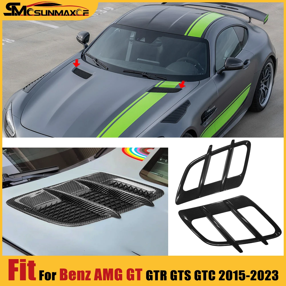 

Для Mercedes Benz AMG GT GTS GTR GTC C190 R190 2015-2023 Капот двигателя из углеродного волокна, вентиляционные отверстия, совок, сетчатая накладка на воздушный поток