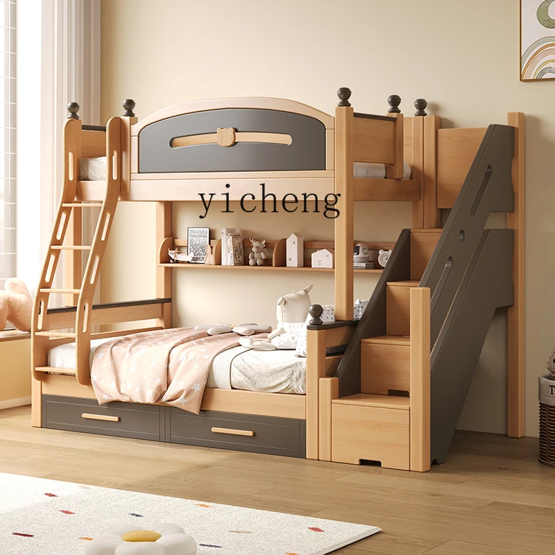 Zws Solid Wood Bunk Bed High and Low Bunk Bed Color Matching Two-Layer Children up and down Bunk Bed