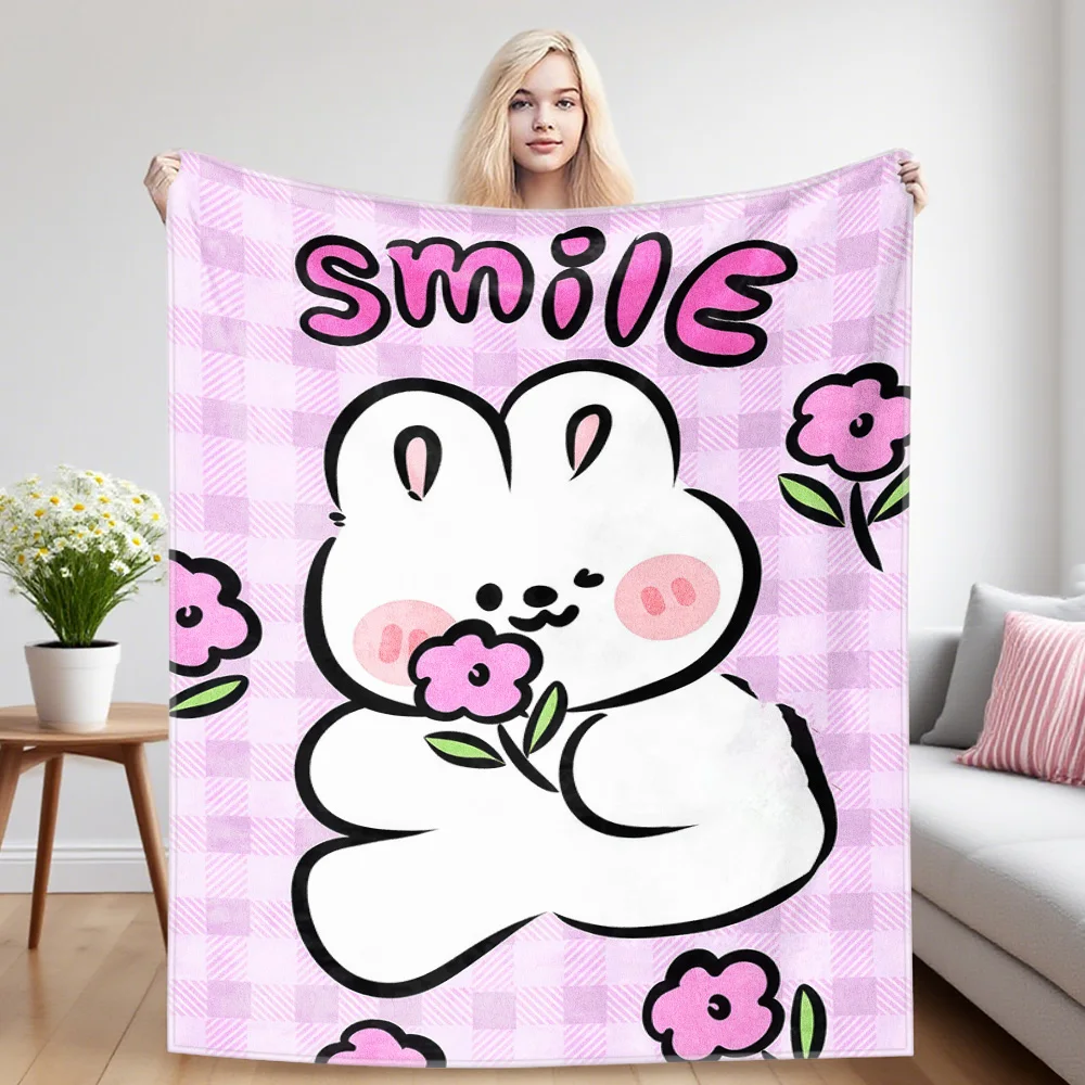 Shy Rabbit Nap Blanket,Flannel Blanket,Suitable For Sofas,Beds,Cars,Rooms,Offices,Camping,Exquisite Gift Blankets