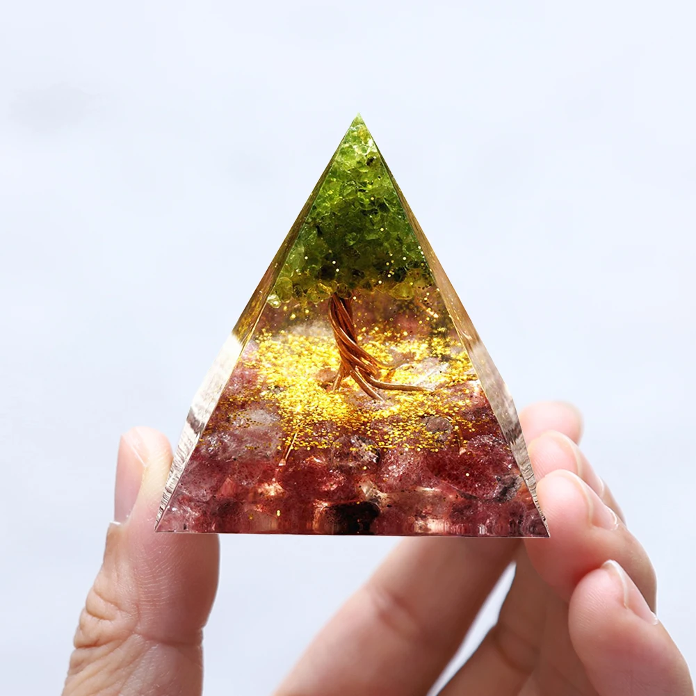 Crystal Orgone Pyramid Ogan Crystal Energy Tower Nature Reiki Chakra Crushed Stone for Health Lucky Success Home Decor Gift