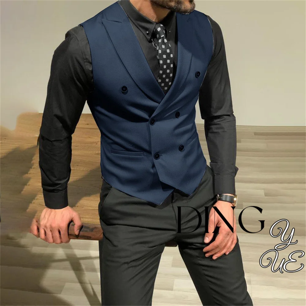 Business Casual Men\'s Suit Vest Double Breasted Slim Fit Groomsmen Waistcoat For Wedding Business Banquet Work Male Coat