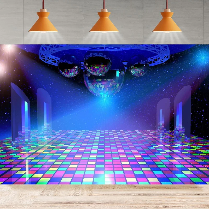 Photography Backdrop Disco Ball Stage Night Club Neon Music Let's Glow Crazy Birthday Background Home Party Backdrop Wall Banner