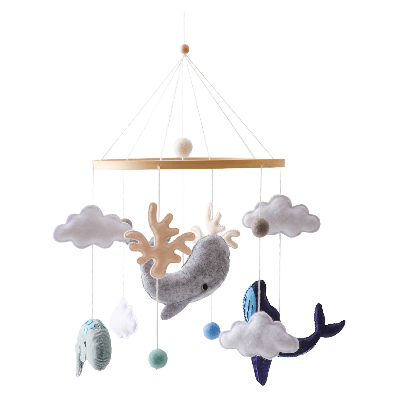 Babybedje met walvisshema, handgemaakt vilt, hangend mobiel voor kinderkamer, mobiel, Boho kinderkamer mobiel, zakdrones voor volwassenen