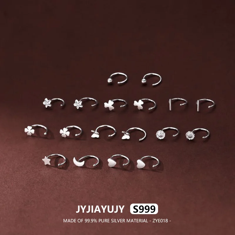 

JYJIAYUJY 100% Pure Silver S999 Hook Earrings 9 Different Styles Star Heart Shape Fashion Hypoallergenic Jewelry Gift ZYE018