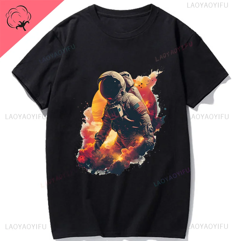 

Unisex 100% Cotton Tee Featuring Astronaut in Peaceful New Planet Exploration Scene Popular Sci-Fi Adventure Trend Man and Woman