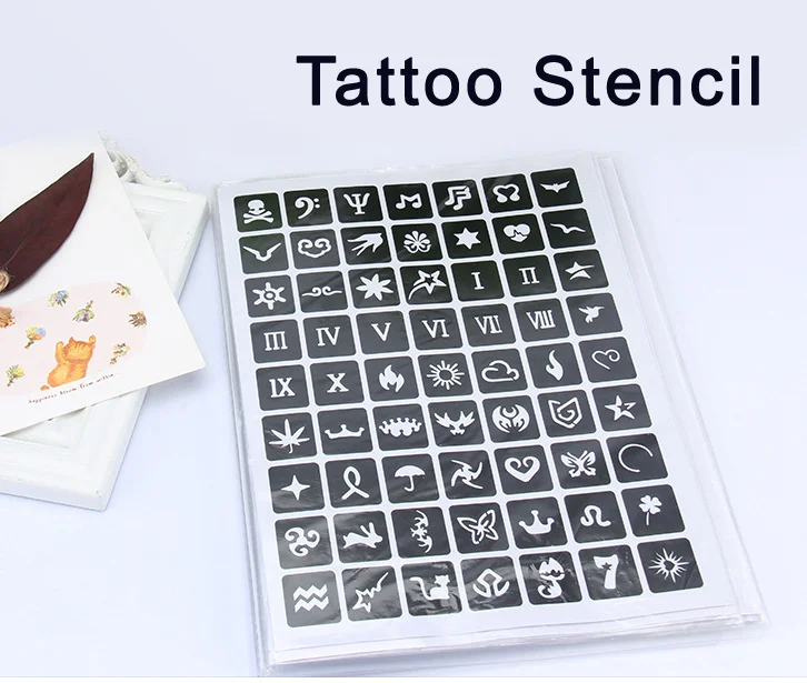 150pcs tattoo stencil album airbrush henna drawing template hollowed out inkjet small cute flower animal letter carton pattern