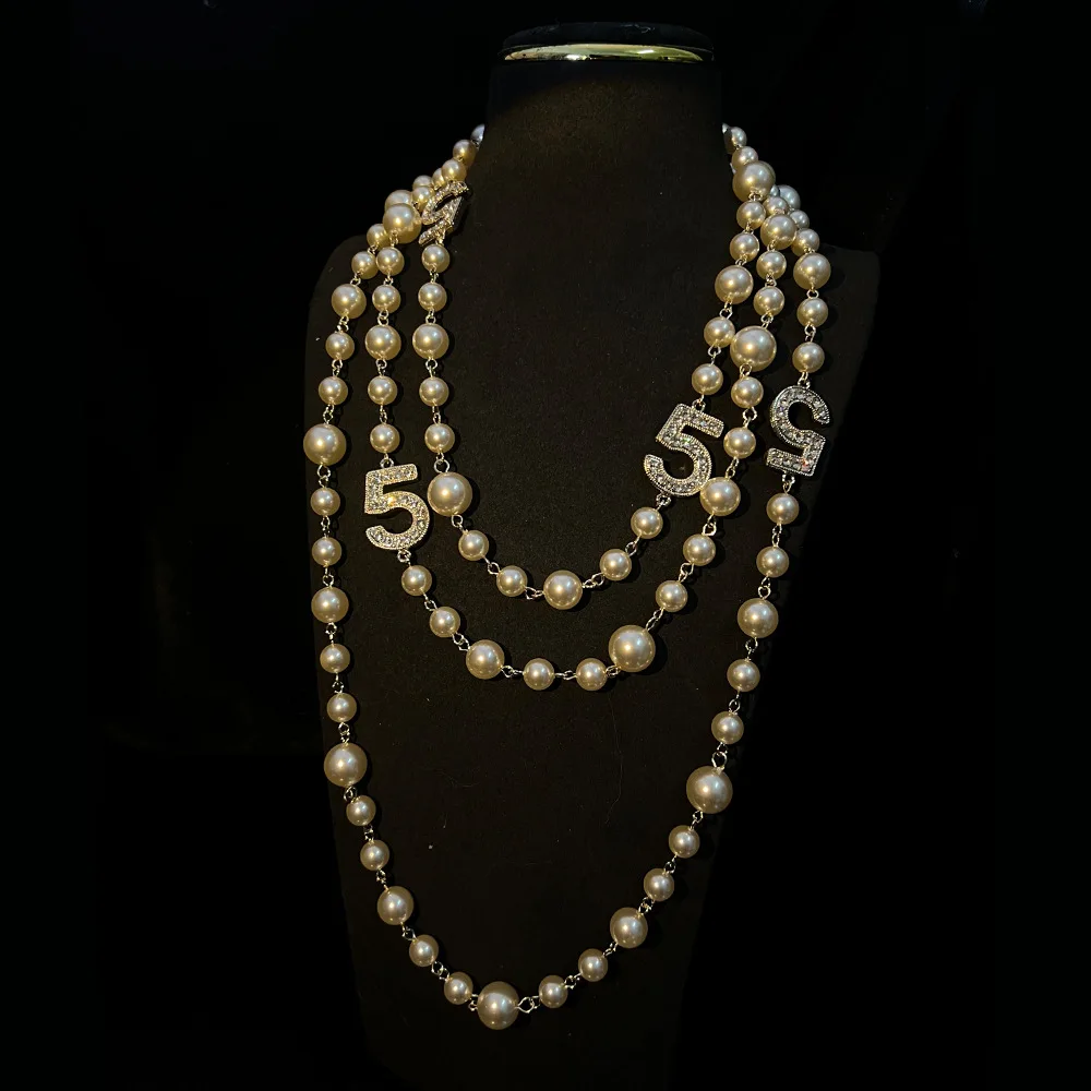 Layers Pearl Long Sweater Chain Necklace Female Fashion Girl Jewelry