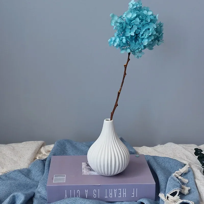 

White Striped Ceramic Vase Nordic INS Vegetarian Dried Vase Home Decoration Handicraft Flower Pot Ornament Decoración Hogar