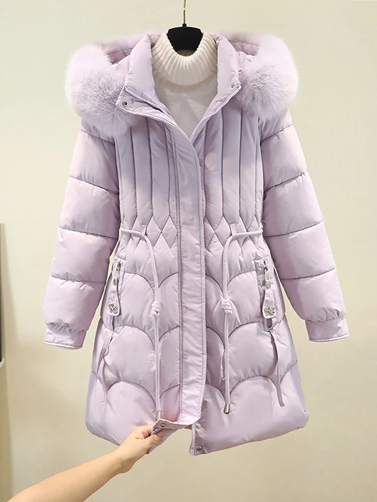 

Съемная шапка с большим меховым воротником Ele Small Fraance Sle, женская хлопковая куртка, зимняя новинка, облегающая хлопковая шапка средней длины...