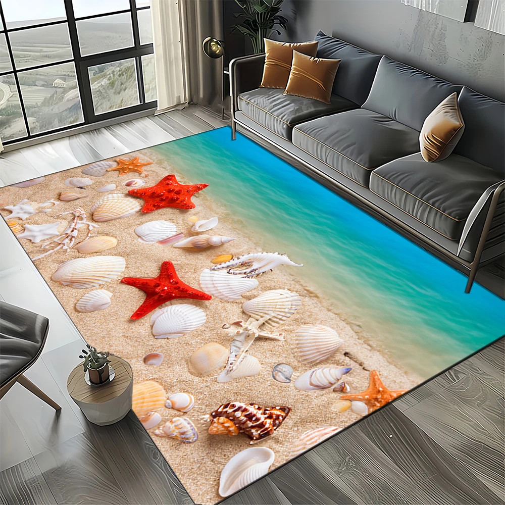 2025 Nuovo Starfish Beach Shell Sea Star Sand Tappeto Tappeto per soggiorno Camera da letto Decorazione del divano di casa, I bambini giocano Tappetino antiscivolo