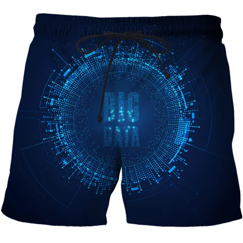 Harajuku Summer 3D Printing Artificial Intelligence Information Technology Era Beach Shorts For Men 5G Graphic Trunk Short Pants