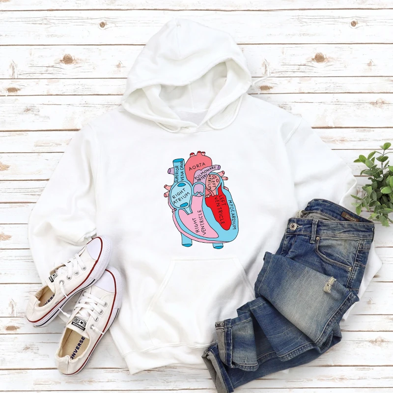 Vintage Heart Anatomy Hoodie Trendy Nurse Life Hooded Sweatshirt Sassy Anatomical Human Heart Cardiology Sweater