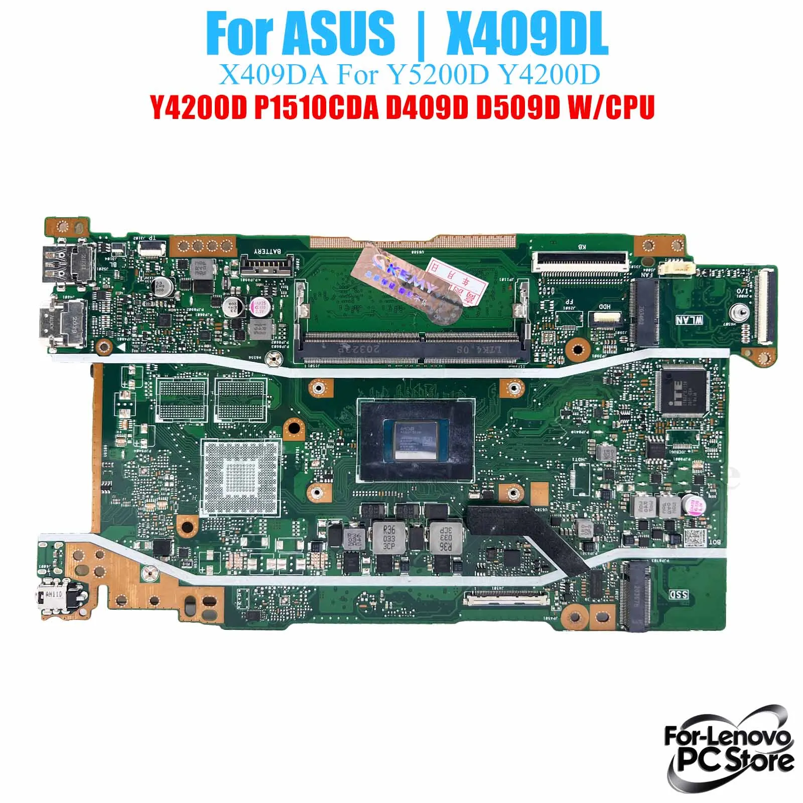 

For ASUS Laptop Motherboard X409DA for Y5200D Y4200D P1510CDA D409D D509D​ W/CPU 100% tested