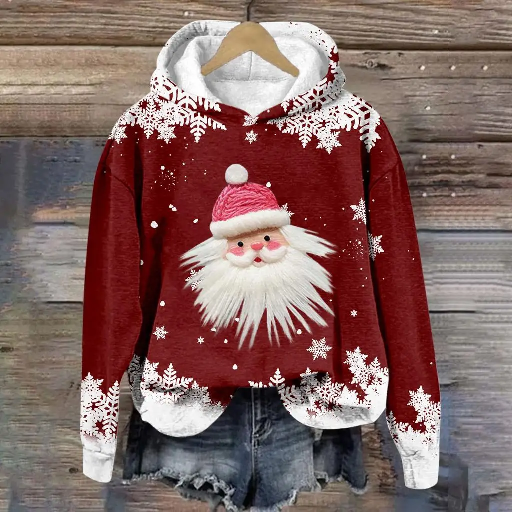 산타 클로스 3d 프린트 후드 여성 패션 캐주얼 다목적 크리스마스 후드 티셔츠 레이디 코트 여성 의류 오버 사이즈 겨울