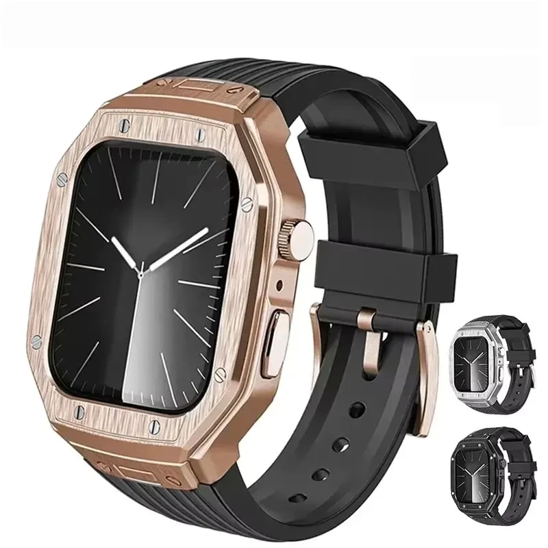 

Luxury Modification Kit Metal Case TPU Strap for Apple Watch 44mm 45mm