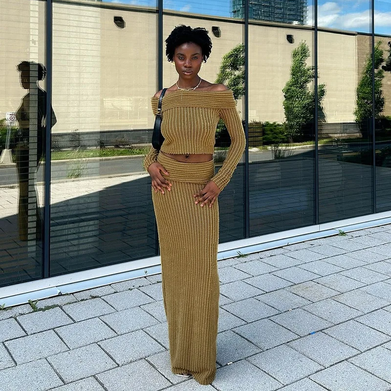 Mulheres saia longa 2 pçs define sexy sem alças tubo colheita topo bodycon maxi saias y2k duas peças roupa outono roupas festa clube wear