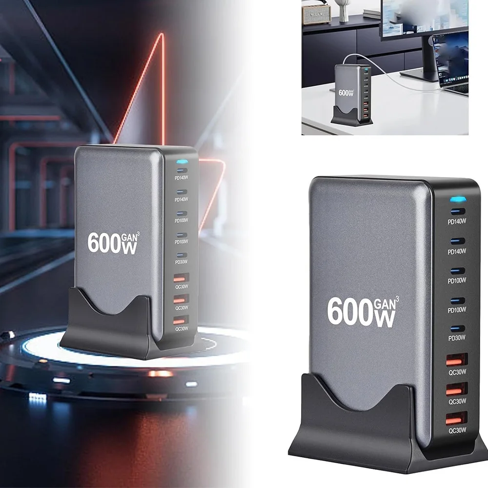 

New 600W GaN Charger USB C Charging Station Desktop Mutli Fast Charger Laptop Power Adapter for iphone 15 14 huawei Tablet