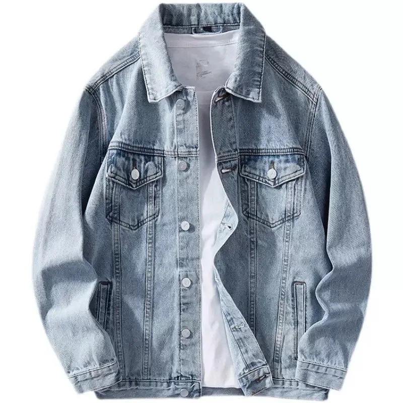 

Autumn and Spring New Fashion Trend American Vintage Blue Denim Jacket Men's Casual Loose Sports Plus Size High-end Outerwear