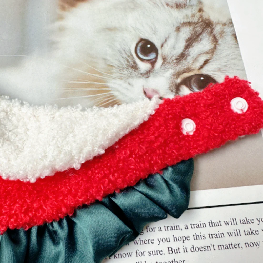 Christmas Bow Lamb Fleece Scarf Pet Lace Fake Collar Lace Water Scarfs New Year Dog Cat Hoodie Neck Cat Accessories Puppy