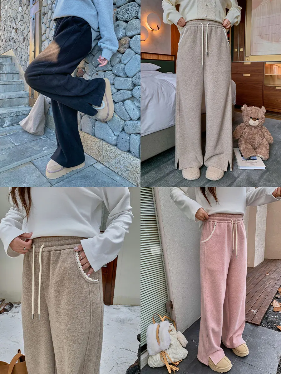 

Женские брюки Mae больших размеров с высокой талией, прямым кроем, кружевной отделкой, подкладкой и разрезом, зимние, для повседневной носки