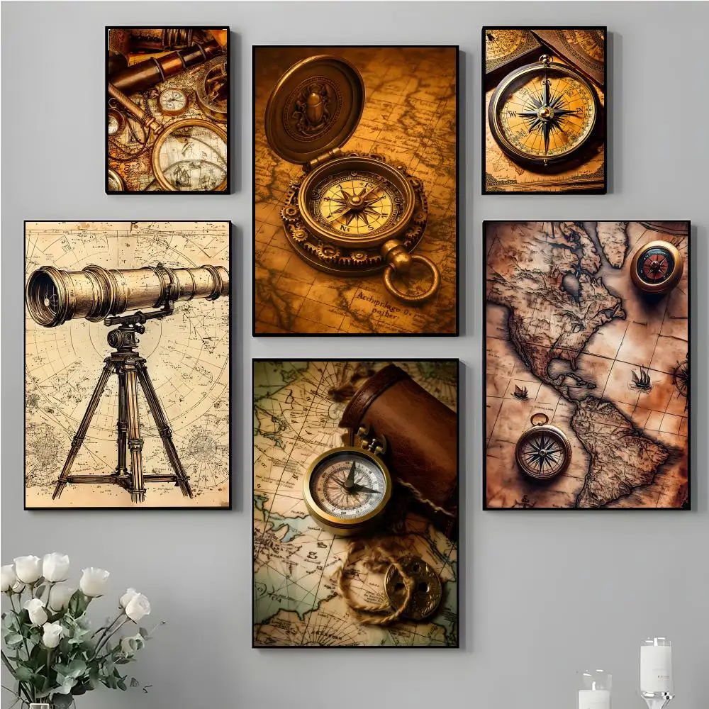 Vintage World Map Compass Poster High-definition stickers ideal gifts for living rooms hallways