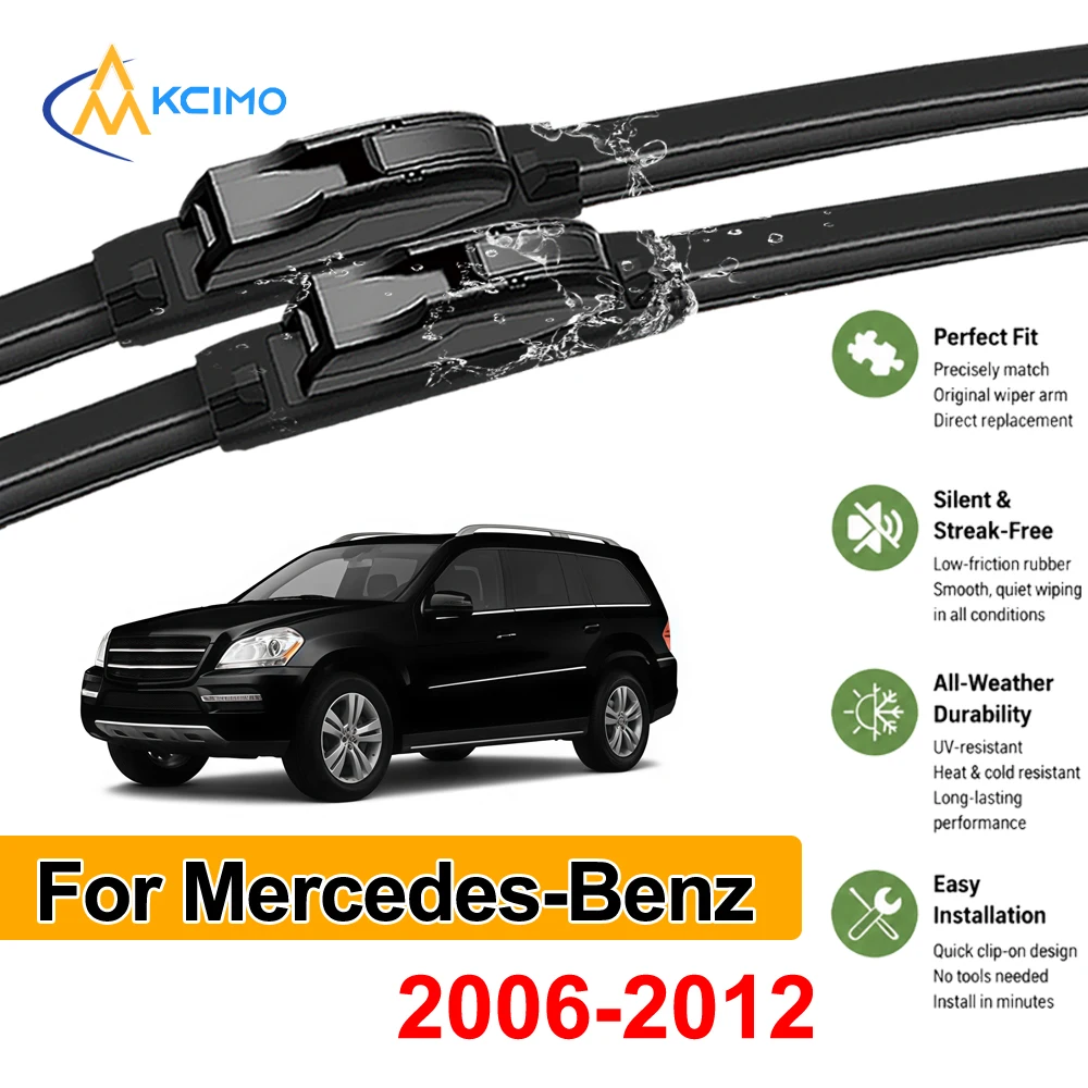 Rubber Wipers Set of 2 For Mercedes-Benz GL-Class X164 2006-2012 Car Window Windshield Wiper Blades Direct Fit Easy Install