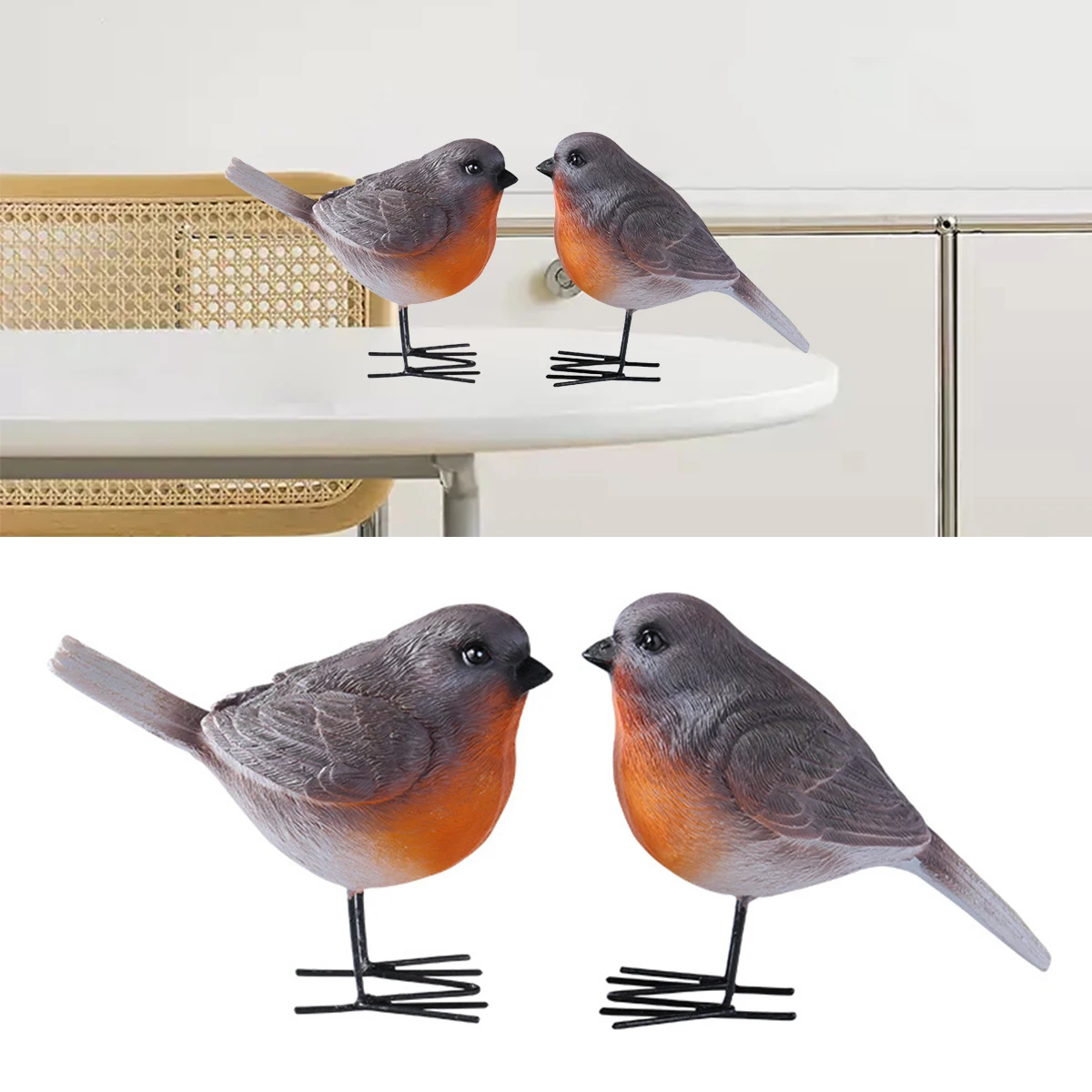 

One Pair Popular Nordic Robin Bird Statue Resin Fairy Garden Decor England's National Bird Courtyard Porch Crafts Home Decors