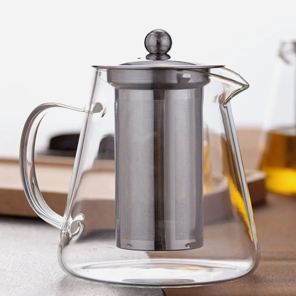 

Высококачественный прозрачный стеклянный чайник с легкоочищаемым съемным фильтром, пригодный для использования на плите, из толстого боросиликатного стекла, для ароматного чая