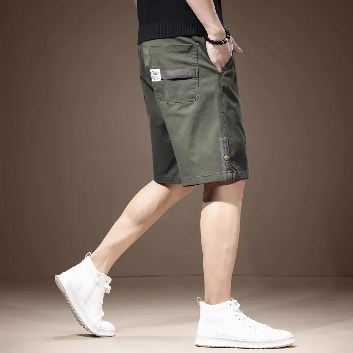 

Длинные широкие однотонные полубермуды с завязками на шнуровке, мужские шорты-карго с несколькими карманами, короткие брюки для мужчин, мешковатые свободные брюки с эластичной резинкой на талии Y2k